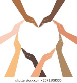 Hands form a heart symbol, symbolizing peace and a life full of love. Eight hands forming a heart.
