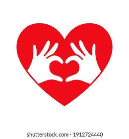 Hands in the form of heart thin line red icon on white background. Love, Romantic relationship concept.