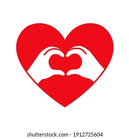 Hands in the form of heart thin line red icon on white background. Love, Romantic relationship concept.