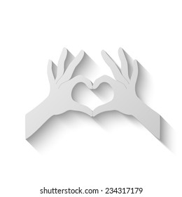 hands in the form of heart vector icon - paper illustration 