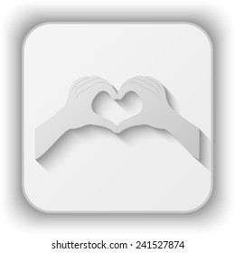 hands in the form of heart vector icon - paper button 
