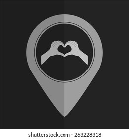 Hands in the form of heart vector icon - map pointer. Flat design