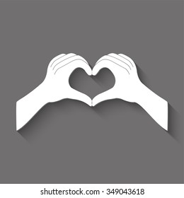 hands in the form of the heart vector icon with shadow