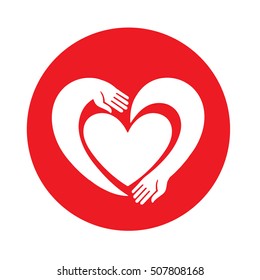 Hands in the form of heart..Heart Logo design vector template Negative space style. Donation idea. Valentines day concept. Cardio medical Health Logotype.
