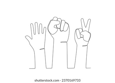 Las manos forman un símbolo de igualdad. Dibujo de una línea del día de los derechos humanos