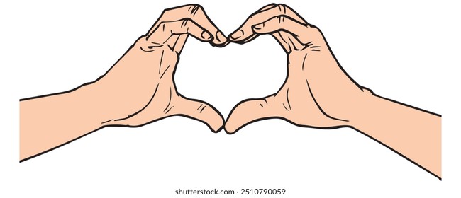 Hands form a symbol of love. Illustration in colors and vector format. This illustration is not an AI Generated content.