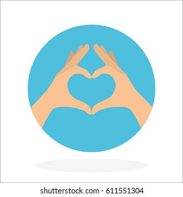 Hands formatting hearth symbol. Circle shaped icon