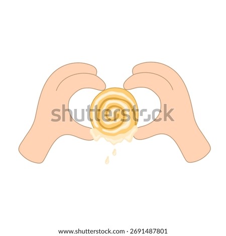 Hands forming a heart with a cinnamon roll