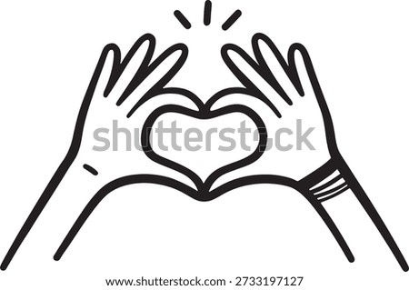 Hands forming a heart gesture with radiating lines representing love and affection