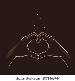 Hands forming a heart isolated, making magic heart, vector illustration 
