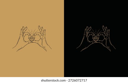 Hands forming a heart shape against contrasting backgrounds