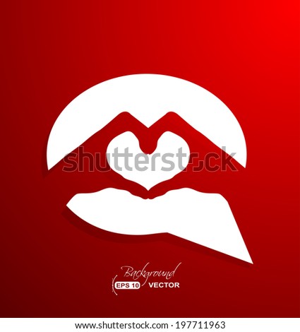 Hands forming a heart shape in a bubble talk. Concept of Talking people balloon shape with heart shaped hands. Heart Hand gesture. Hands forming a heart shape in a bubble talk.