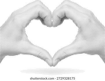 Manos que forman el gesto de la forma del corazón en estilo del duotono del semitono para el amor y el romance