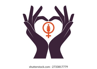 Hände, die eine Herzform bilden, die das weibliche Geschlechtersymbol Frau Gleichheit Feminismus hält.