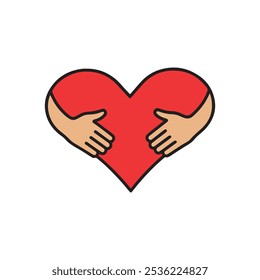 Hands forming heart shape icon. Care for love. Simple Vector illustration cartoon icon of two hands forming a heart shape.	