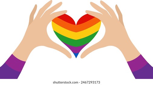 Hands Forming Heart Shape with Rainbow Heart