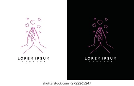 Manos formando una forma de corazón rodeado de corazones y símbolos de amor en una ilustración gráfica