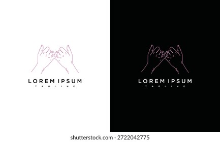 Mãos formando uma forma de coração em um símbolo de amor e cuidado, ilustrado em um design minimalista em fundos contrastantes