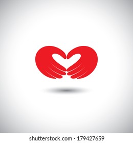 hands forming heart symbol - couple in love concept vector. This graphic illustration also represents boy & girl in love, love for nature, ecology & environment, husband & wife, partners