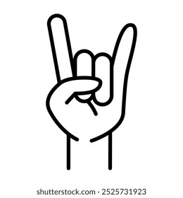 Hands forming a rock n roll gesture in line style with editable stroke. Music icon in line style with editable stroke. Heavy Metal icon in line style with editable stroke