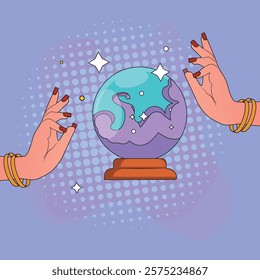 hands fortune teller clairvoyant over magic. vector illustration.