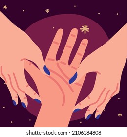 hands of fortune teller reading lines hand