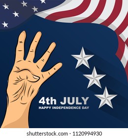 hand's up with four finger showing four number. Fourth of july independence day celebration background concept.