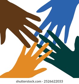 Mãos De Quatro Amigos Que Fazem Conceito De Unidade, Isolados Na Tela Branca. Feliz Dia da Amizade, Mãos de Quatro Verdadeiros Amigos.