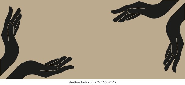 Hands Frame with copy space. Flat black hand border. Vector illustration can used card cover template, web banner design. EPS 10 Editable stroke