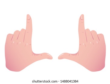 Hands Frame Cropping Gesture. Flat Framing hands big square cropping. Hands taking focus frame shooting like camera. Vector Color concept Isolated on white background.