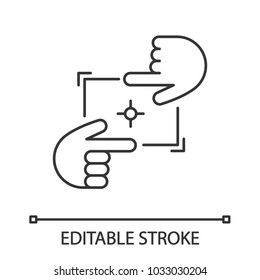 Hands frame linear icon. Crop gesture. Thin line illustration. Scale, spread touch. Contour symbol. Vector isolated outline drawing. Editable stroke