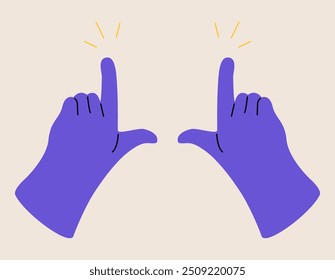 Hands framing comosition. Photo Frame Hands. Frame of fingers. Photo sign made by human hands. Colorful vector illustration
