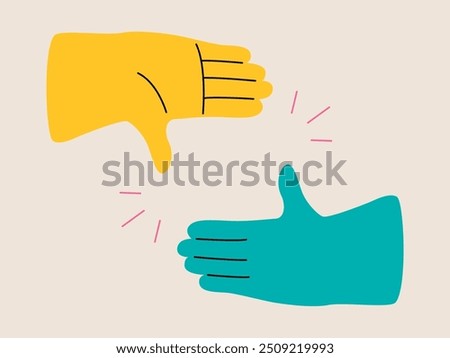 Hands framing comosition. Photo Frame Hands. Frame of fingers. Photo sign made by human hands. Colorful vector illustration
