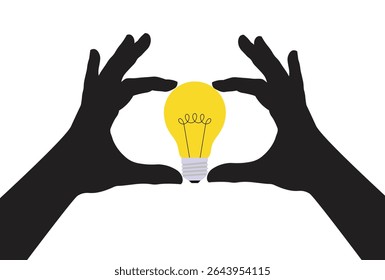 Hands Framing Light Bulb for Creative Idea vector illustration.