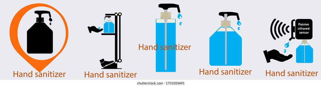 Hands Free Sanitizer Stand, Foot Operated Hand Sanitizer, Vector illustration.