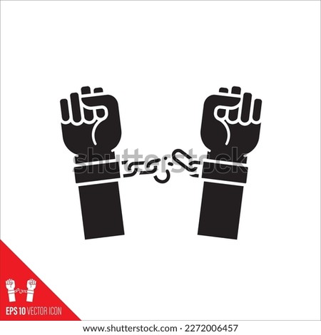 Hands freeing themselves from shackles vector glyph icon. Abolition of Slavery concept.
