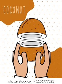 hands fresh coconut natural drawn image dotted background