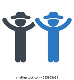 Hands Up Friends vector icon. Style is bicolor flat symbol, smooth blue colors, rounded angles, white background.