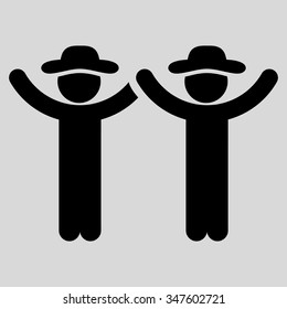 Hands Up Friends vector icon. Style is flat symbol, black color, rounded angles, light gray background.