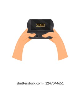 Hands with gadget, gaming concept vector Illustration on a white background