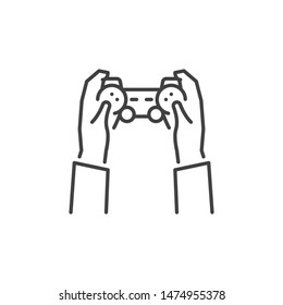 Hands with Game Controller vector concept icon or symbol in thin line style