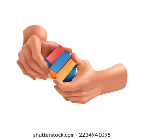 Handspiele-Zusammensetzung mit realistischer Sicht auf die menschliche Handfläche auf unscharfem Hintergrund mit spielzeugVektorgrafik