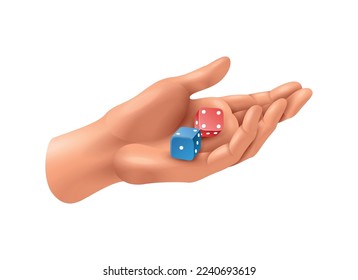 Hands games composition with realistic view of human hand palm on blank background with toy vector illustration