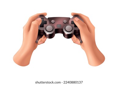 Hands games composition with realistic view of human hand palm on blank background with toy vector illustration