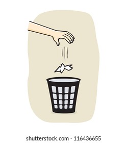 Hands with garbage bin with paper