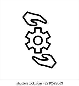 Hands and gear icon vector graphic illustration