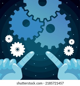 hands and gear wheels, image