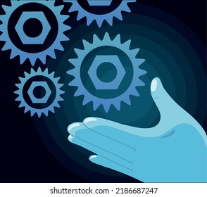 hands with gears connection, design