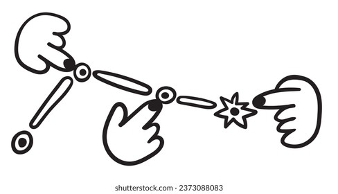 Hand und Zahnräder in vektoriellen Arbeitsplan Symbol im Doodle-Stil. Arbeitsmetapher lineare Illustration. Vorlage für Logo-Aufkleber-Poster-Symbol-App-Website. Business-Icon-Reihe