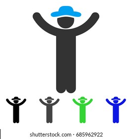 Hands Up Gentleman flat vector pictogram. Colored hands up gentleman gray, black, blue, green pictogram variants. Flat icon style for graphic design.